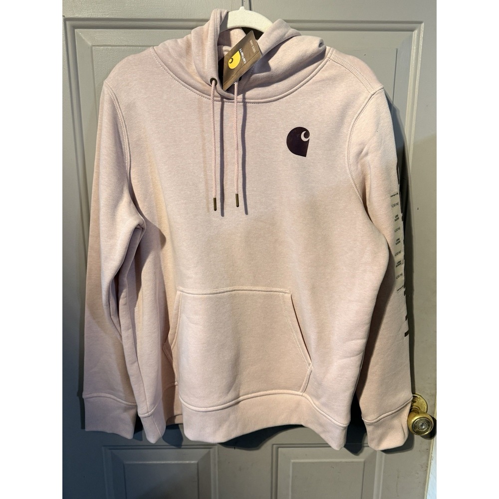 Carhartt Relaxed Fit Midweight Logo Sleeve Graphic Hoodie Sweatshirt Pink L NWT